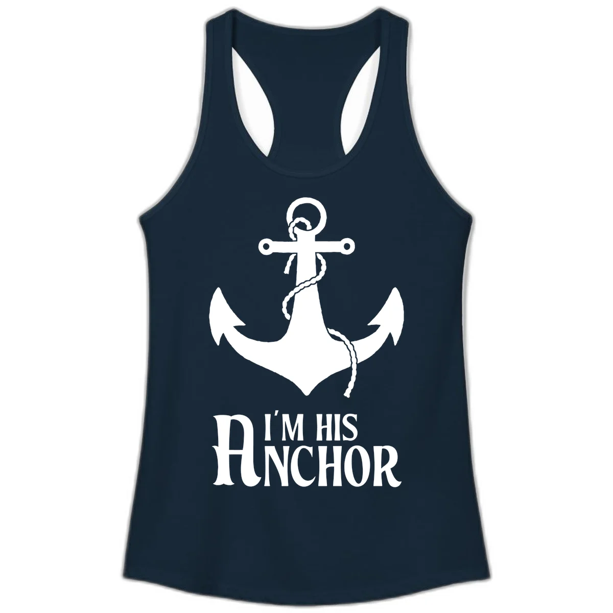 I'm His Anchor Ladies Tank for Cruise Vacation in Solid Midnight Navy