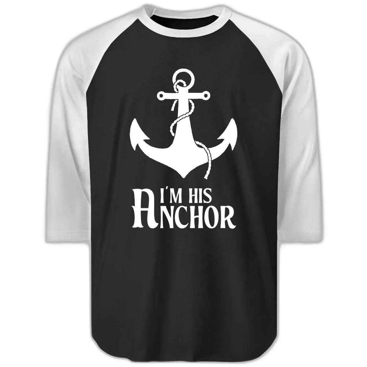 I'm His Anchor Raglan 3/4 Sleeve Cruise Tee in Black White