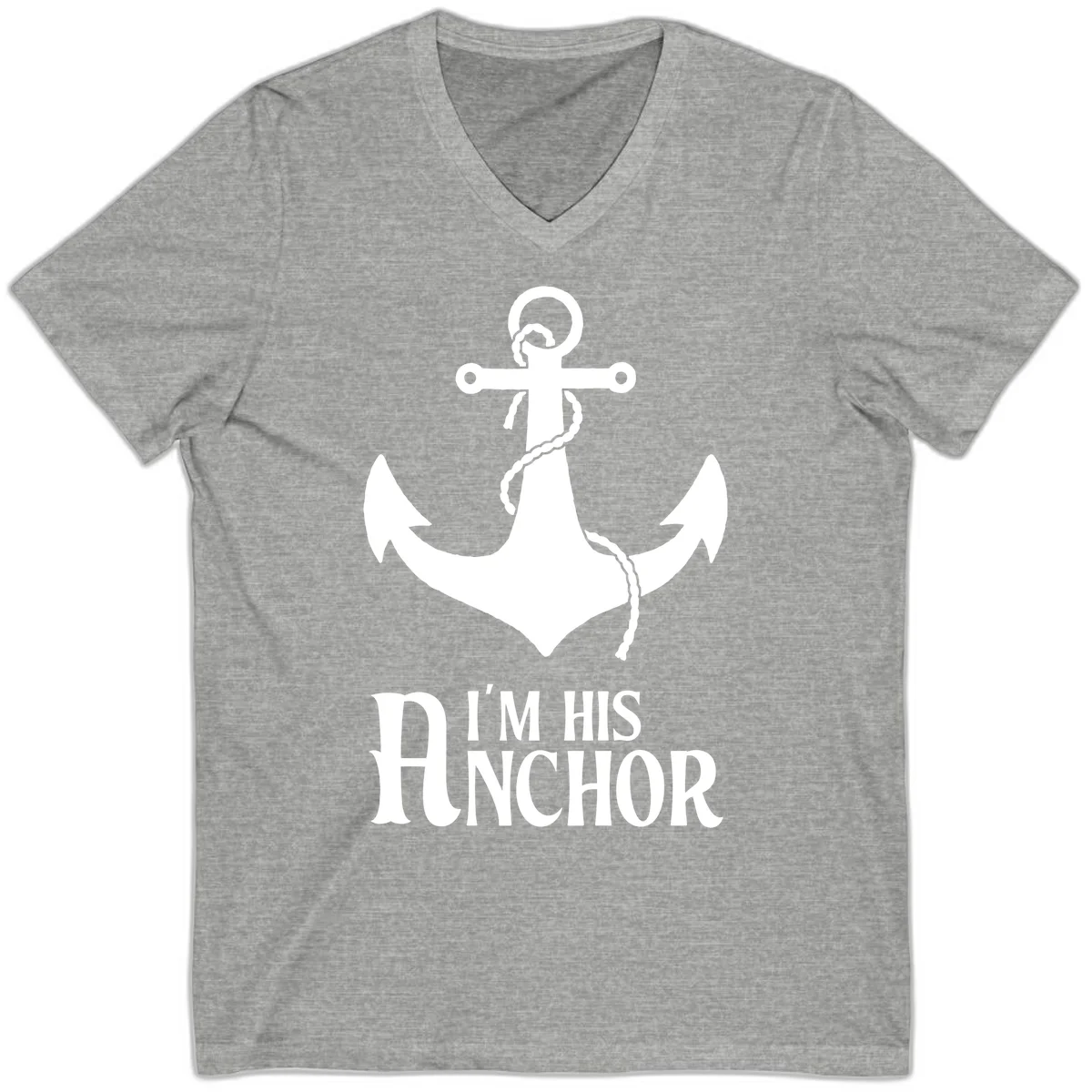 I'm His Anchor V-Neck Tee for Cruise Couples in Athletic Heather