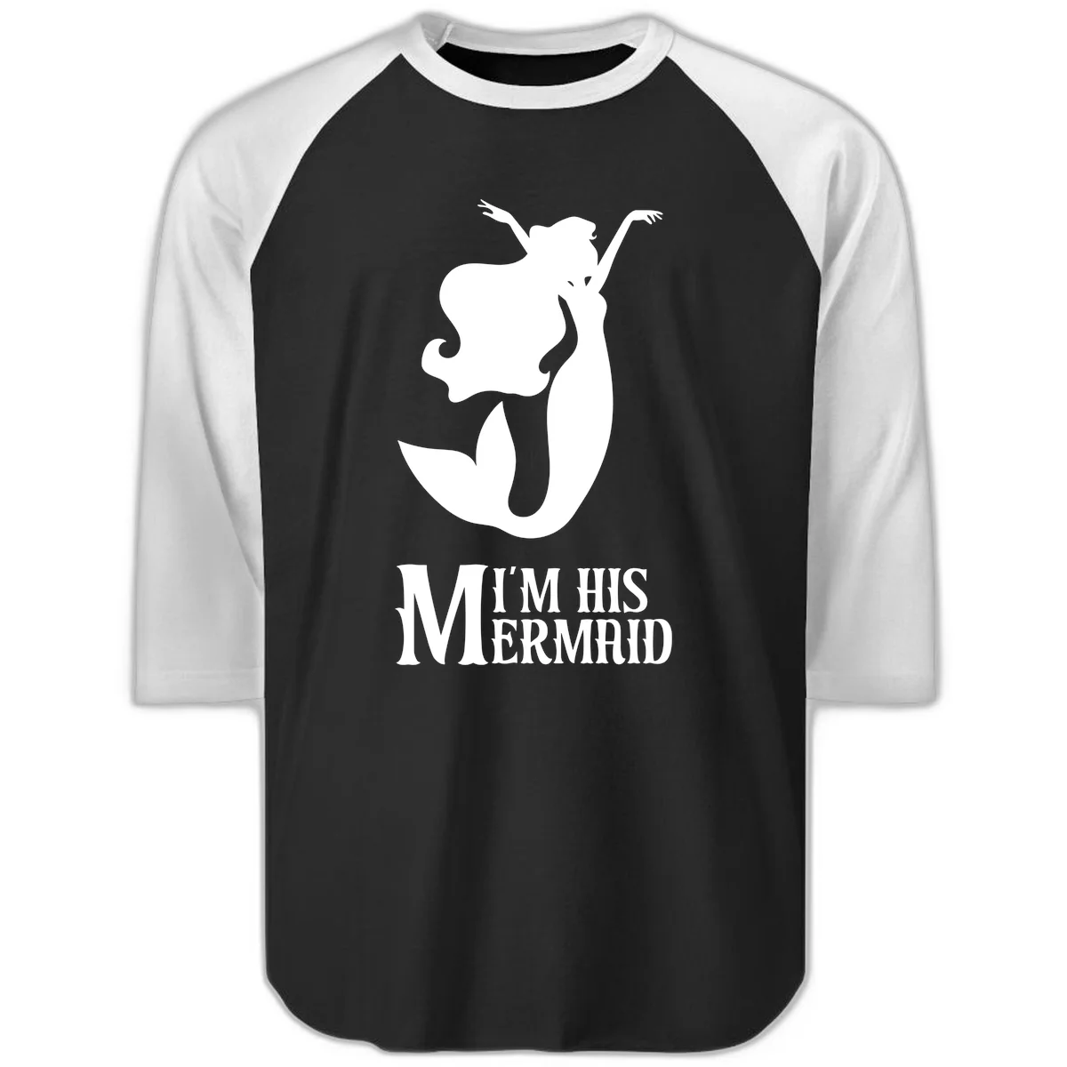 I'm His Mermaid Raglan 3/4 Sleeve Cruise Tee in Black White
