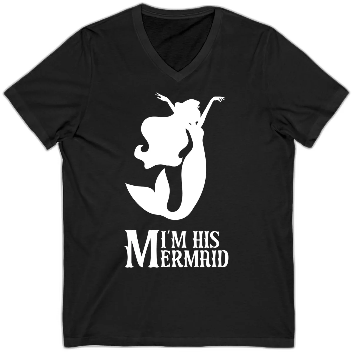 I'm His Mermaid V-Neck Tee for Cruise Getaways in Black