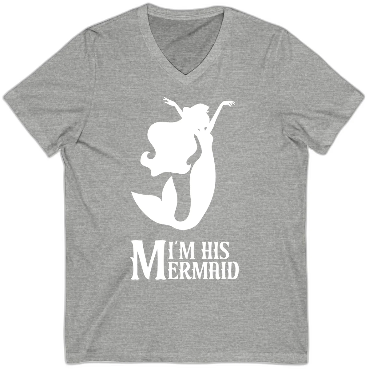 I'm His Mermaid V-Neck Tee for Cruise Getaways in Athletic Heather