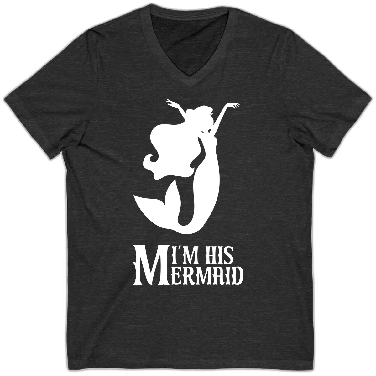 I'm His Mermaid V-Neck Tee for Cruise Getaways in Dark Grey Heather