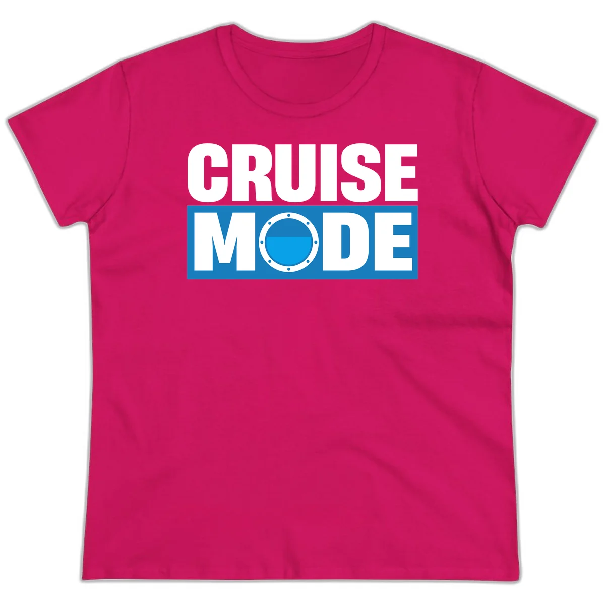 Cruise Mode Porthole Ladies Tee in Heliconia