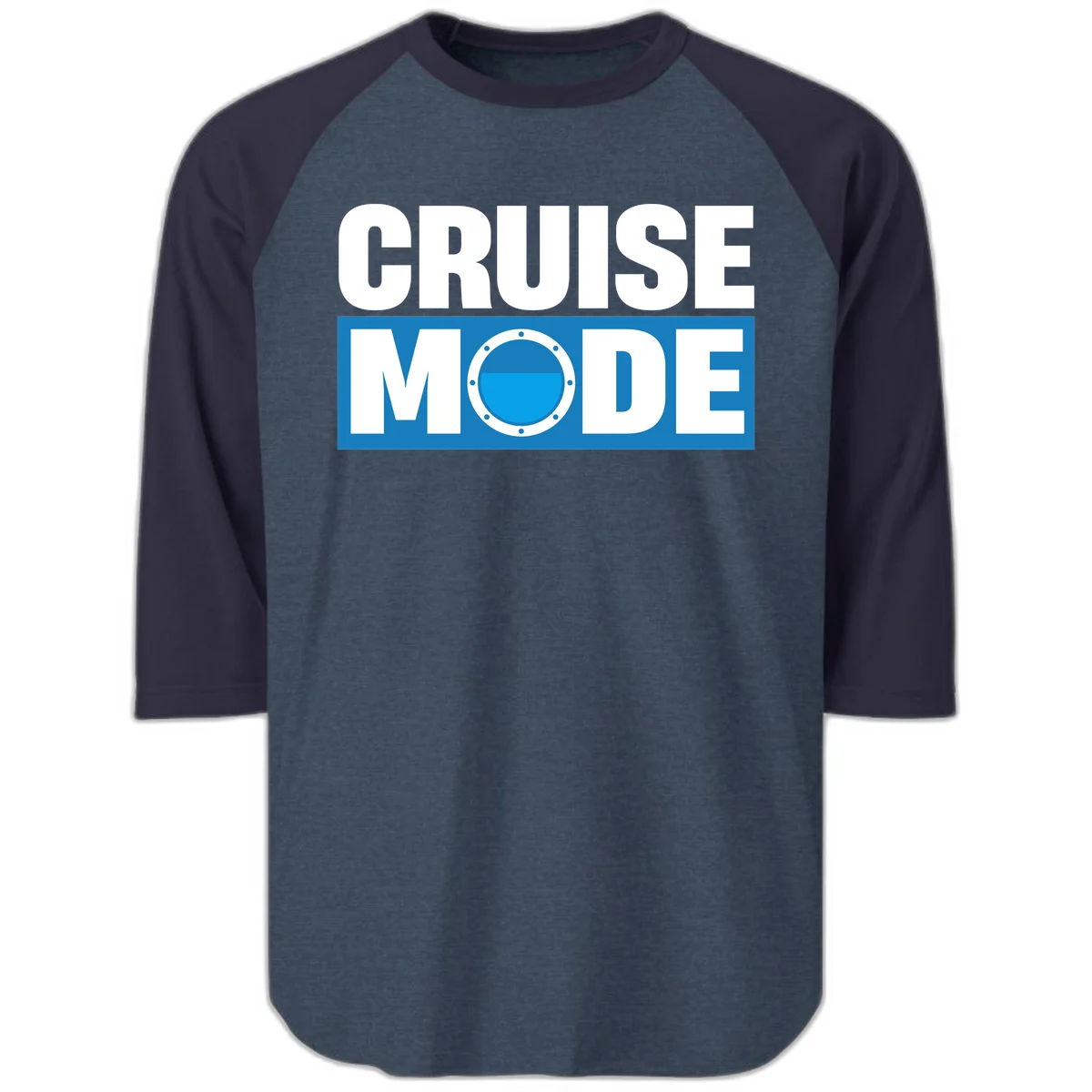 Cruise Mode Porthole Raglan 3/4 in Heather Denim Navy
