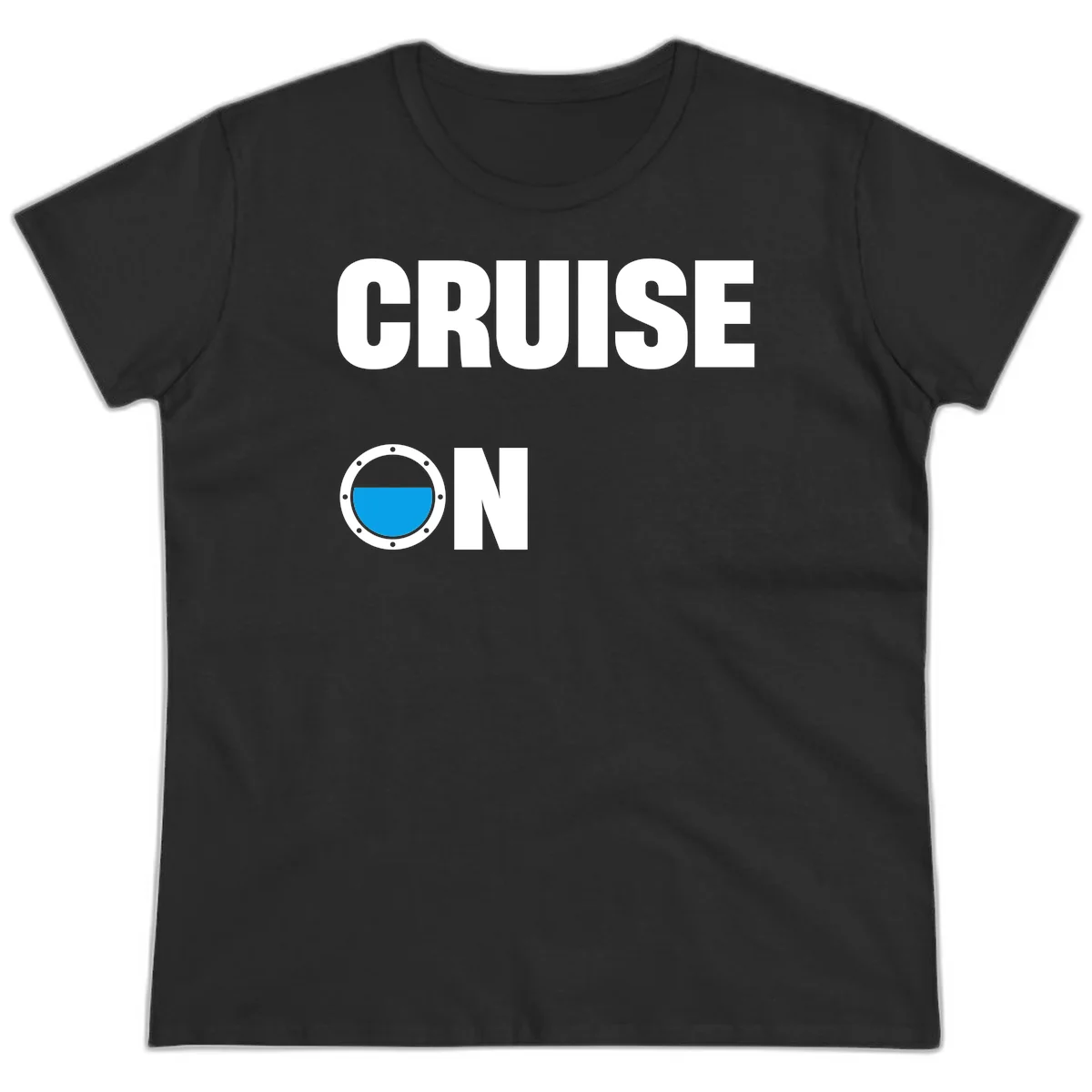 Cruise On Porthole Ladies Tee in Black