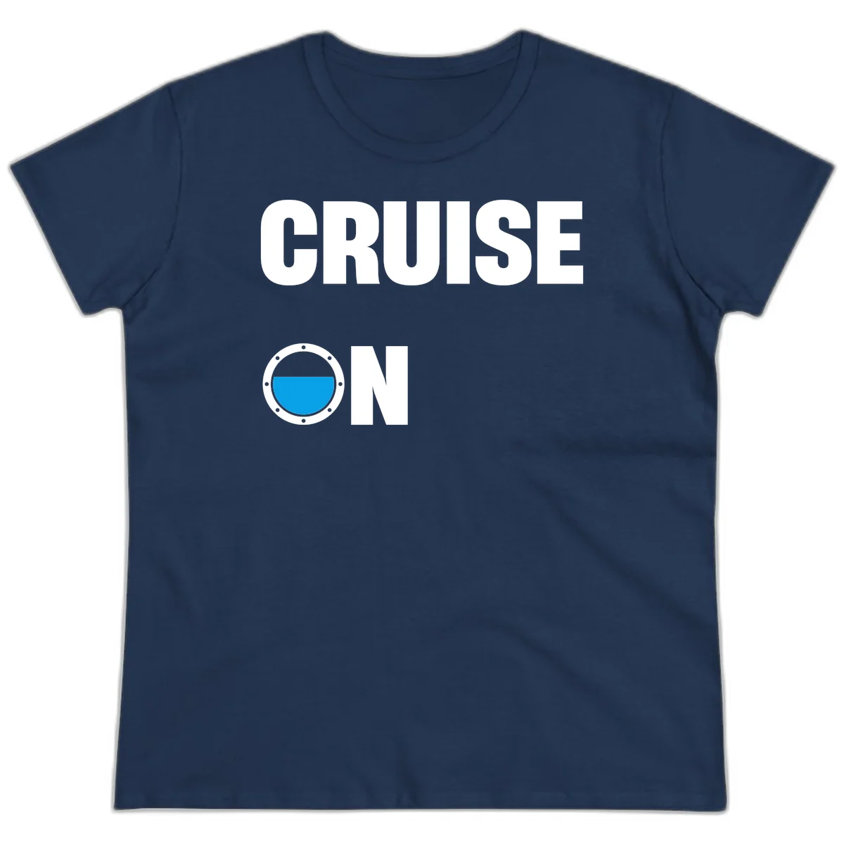 Cruise On Porthole Ladies Tee in Navy