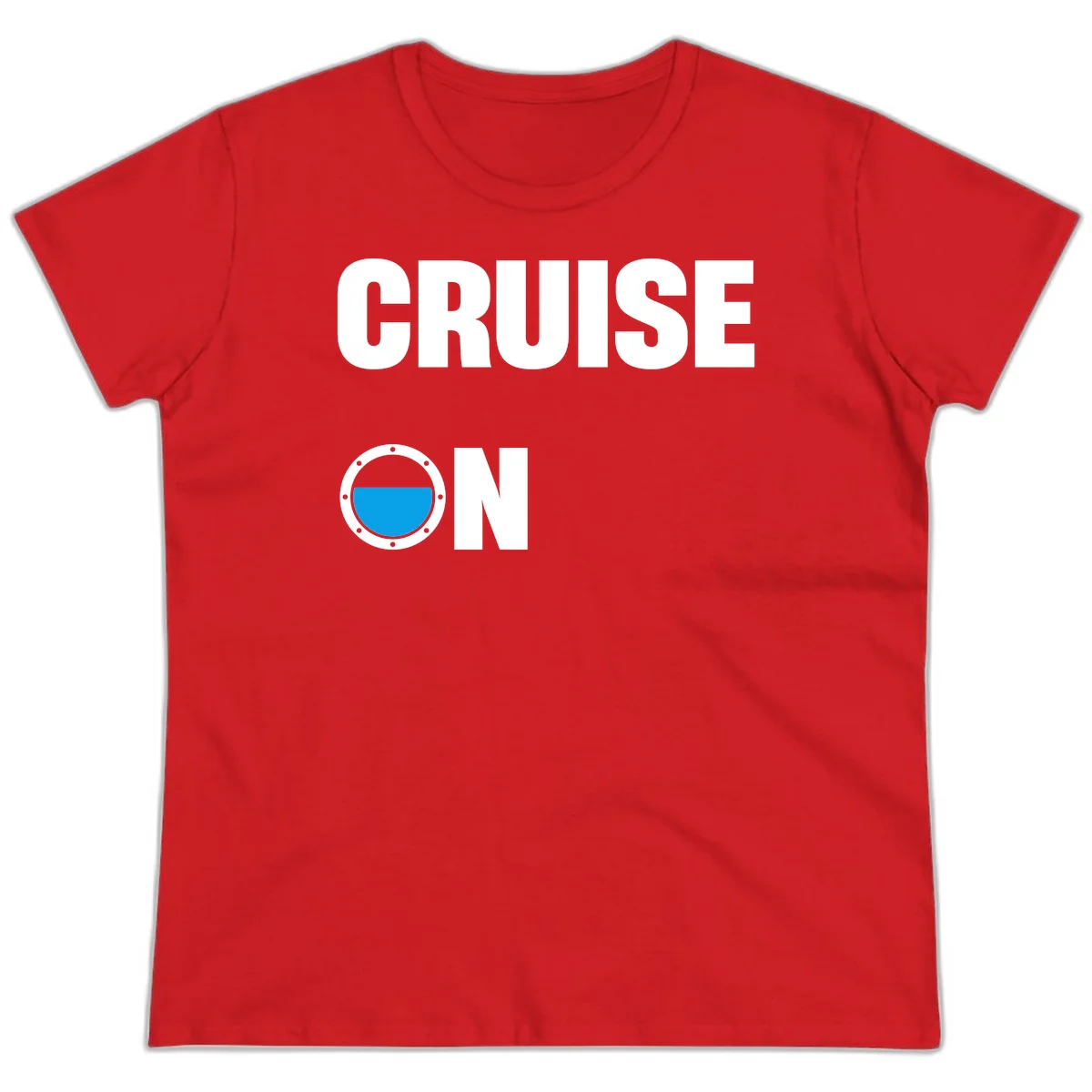 Cruise On Porthole Ladies Tee in Red