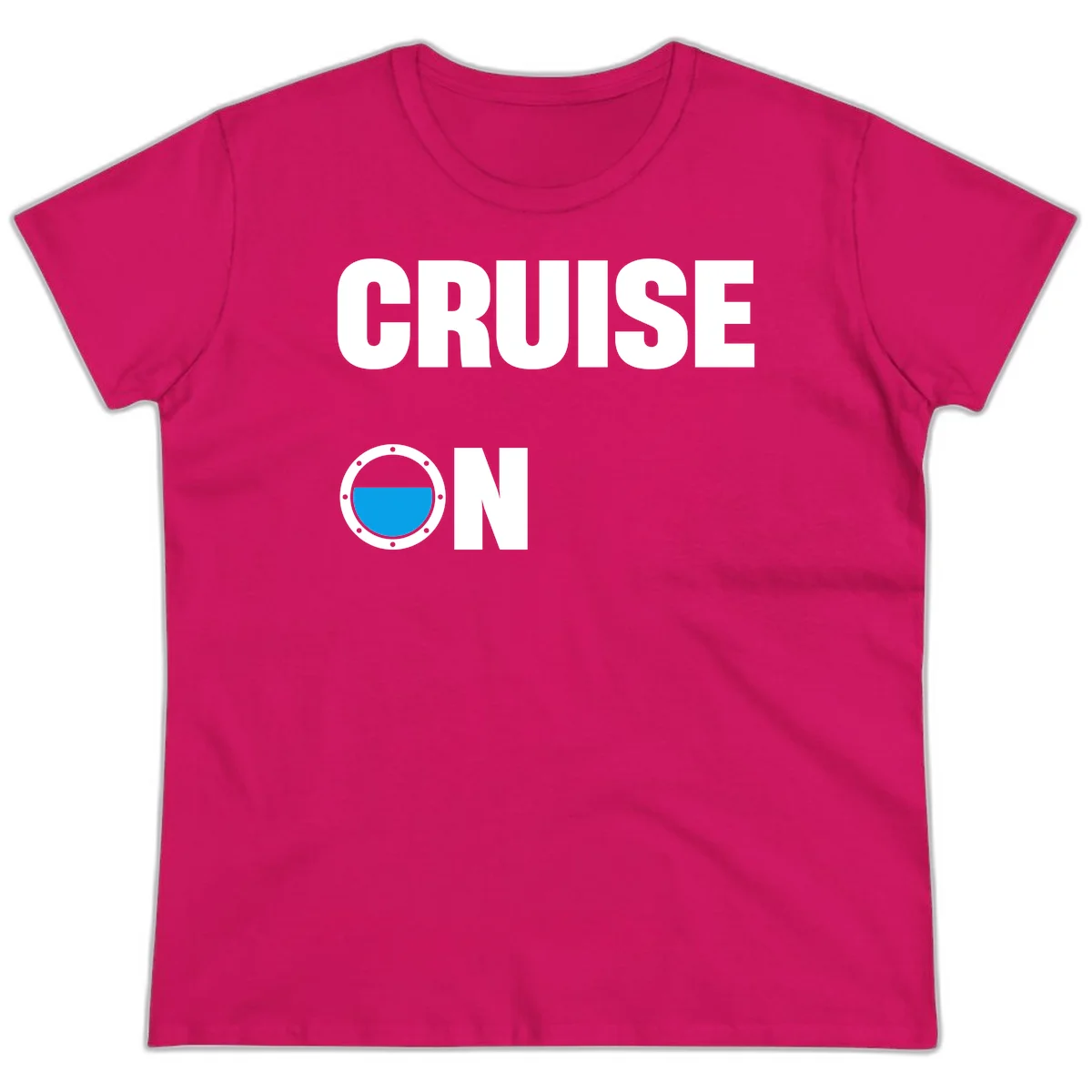Cruise On Porthole Ladies Tee in Heliconia