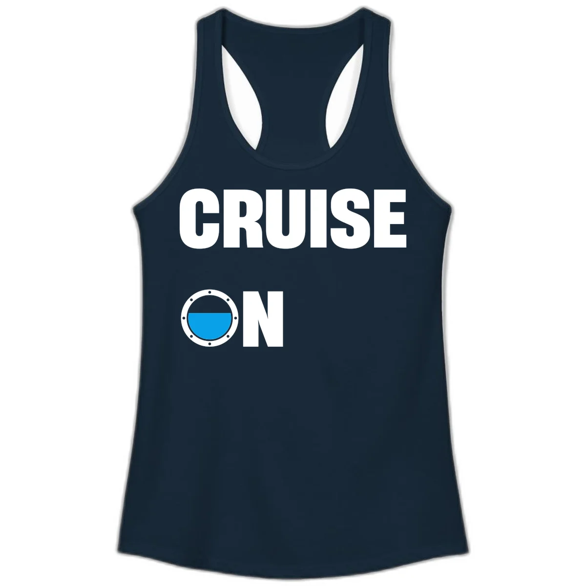 Cruise On Porthole Ladies Tank in Solid Midnight Navy
