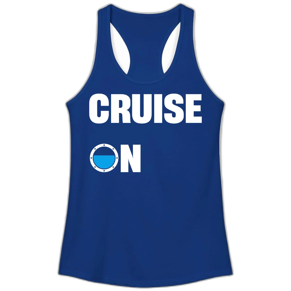 Cruise On Porthole Ladies Tank in Solid Royal