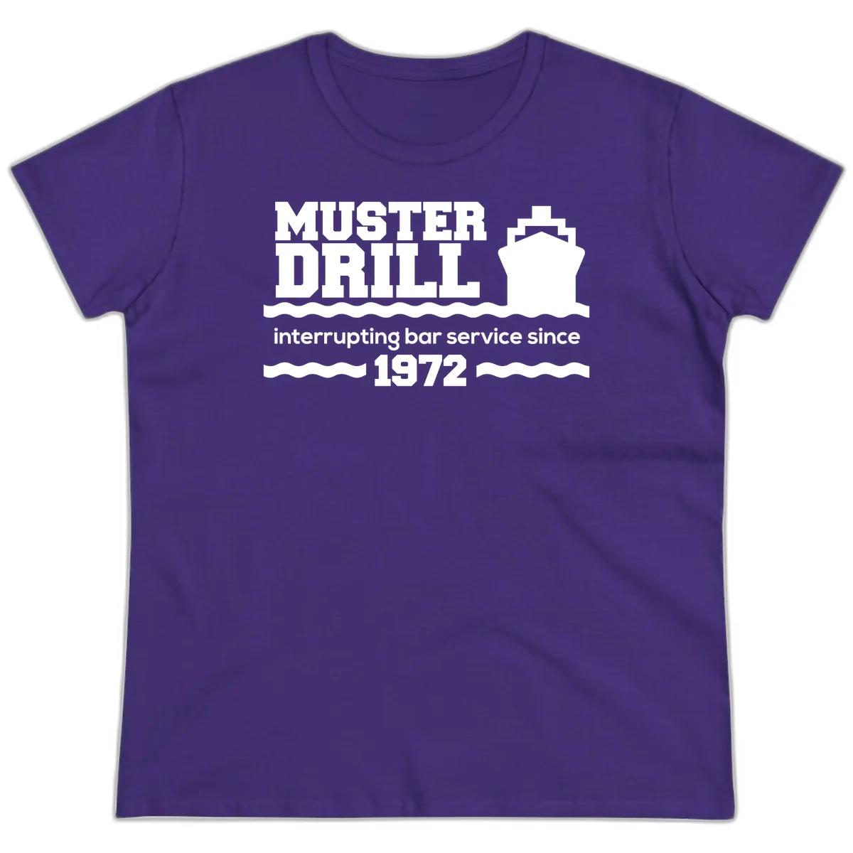 Muster Drill Interrupting Bar Service Since 1972 Ladies Tee in Purple