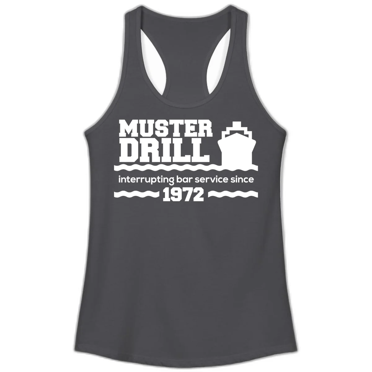 Muster Drill Interrupting Bar Service Since 1972 Ladies Tank in Solid Dark Gray