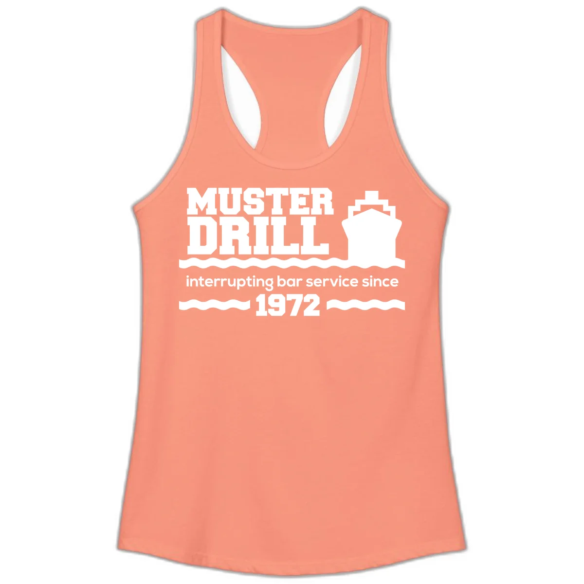 Muster Drill Interrupting Bar Service Since 1972 Ladies Tank in Solid Light Orange