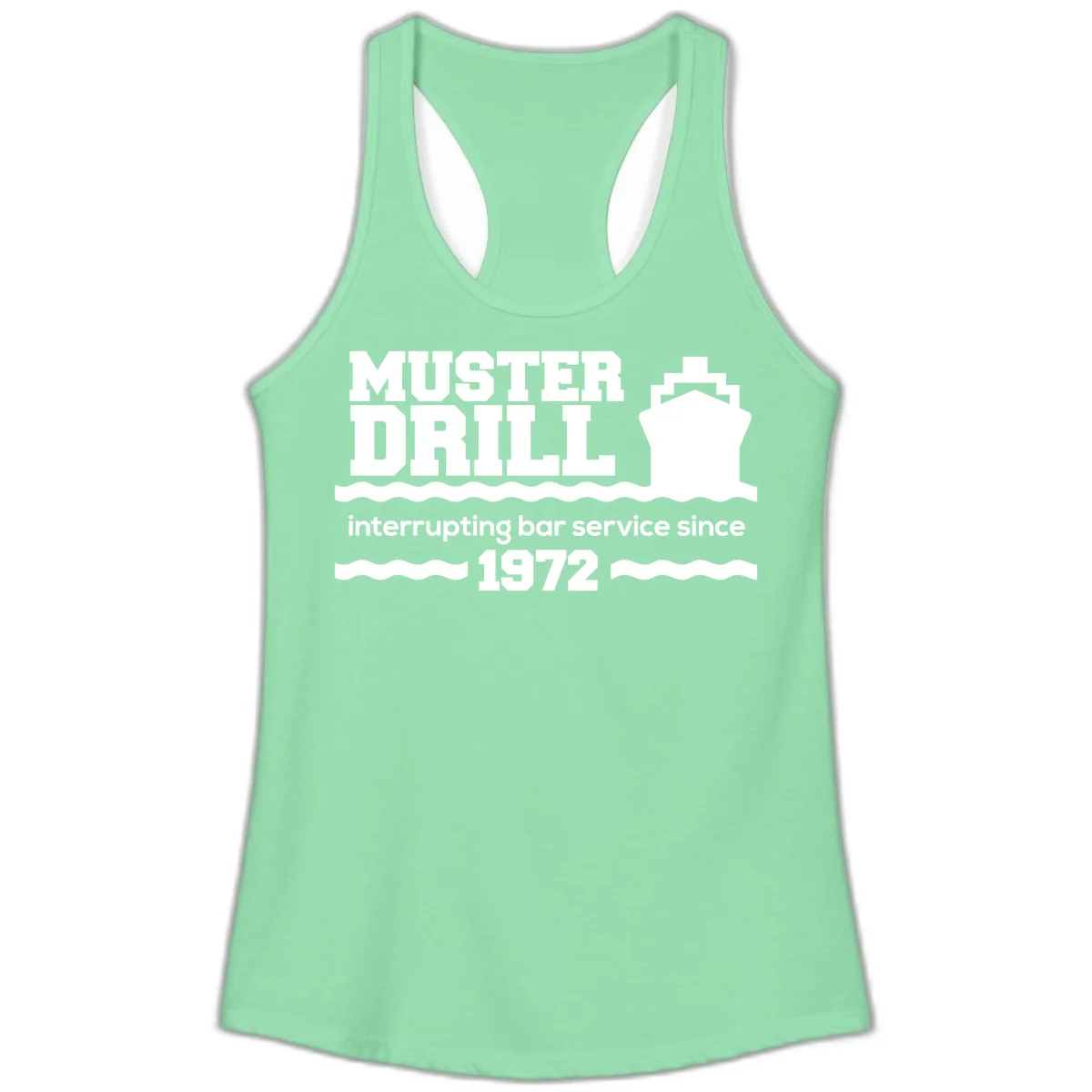 Muster Drill Interrupting Bar Service Since 1972 Ladies Tank in Solid Mint