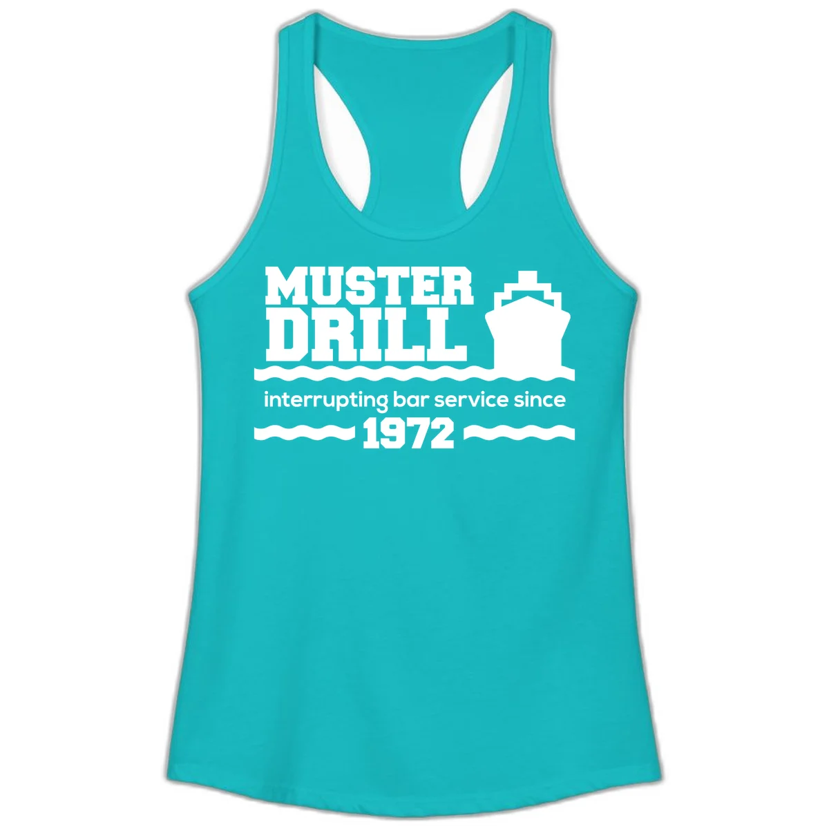 Muster Drill Interrupting Bar Service Since 1972 Ladies Tank in Tahiti Blue