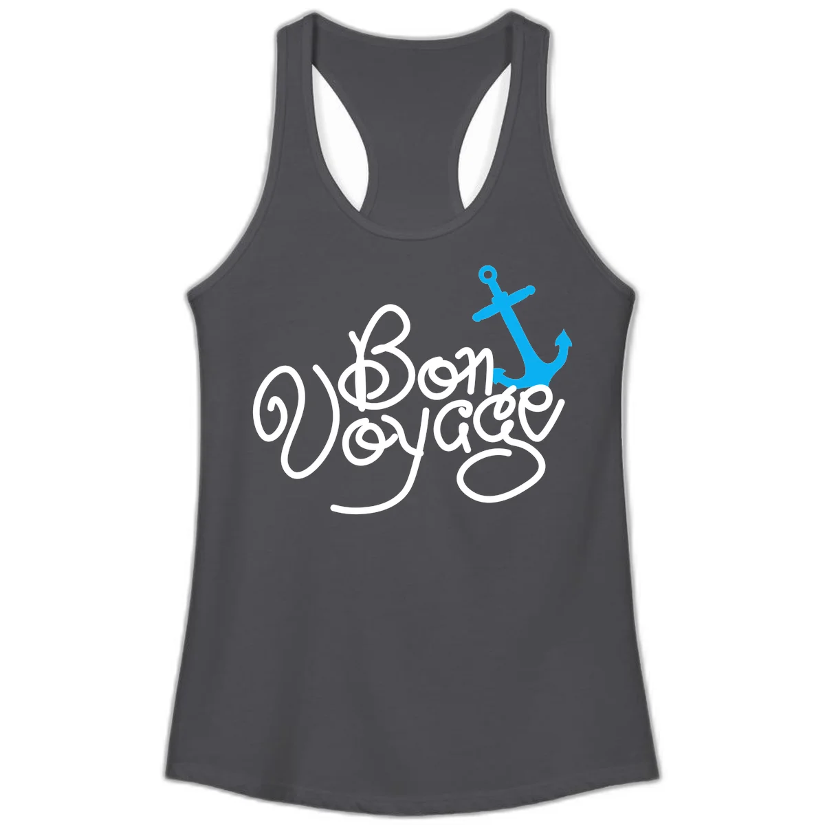 On Board Voyage Anchor Ladies Tank in Solid Dark Gray