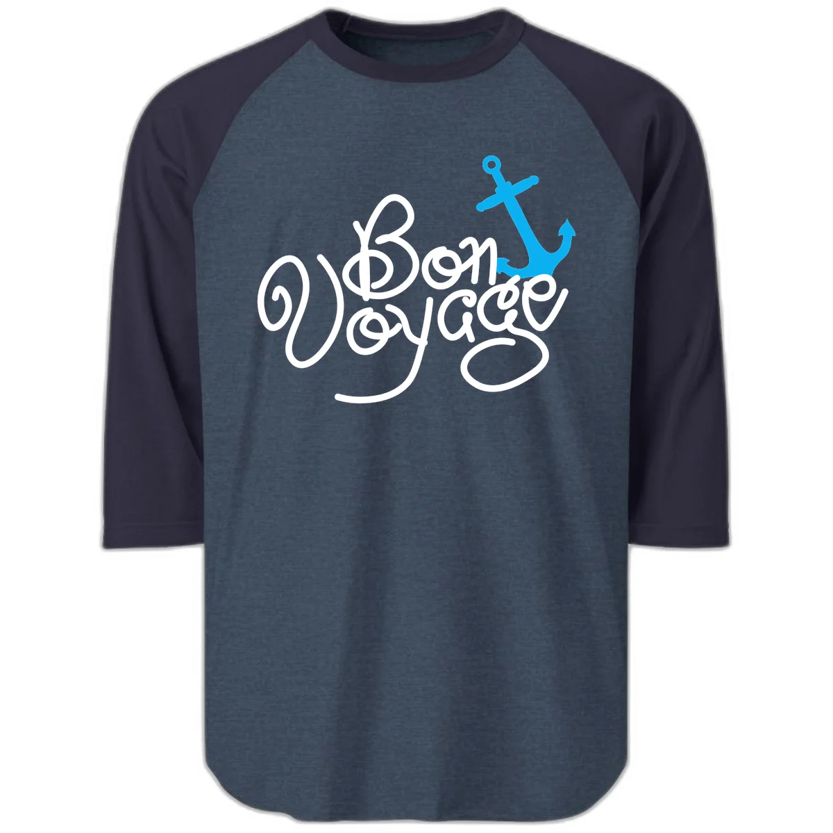 On Board Voyage Anchor Raglan 3/4 Sleeve in Heather Denim Navy