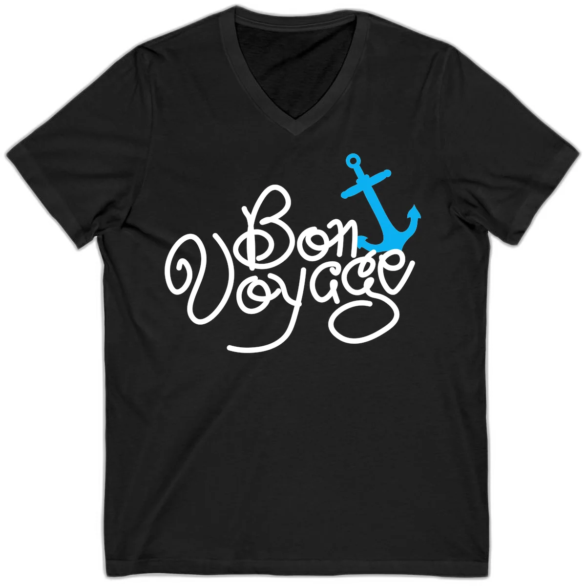 On Board Voyage Anchor V-Neck T-Shirt in Black