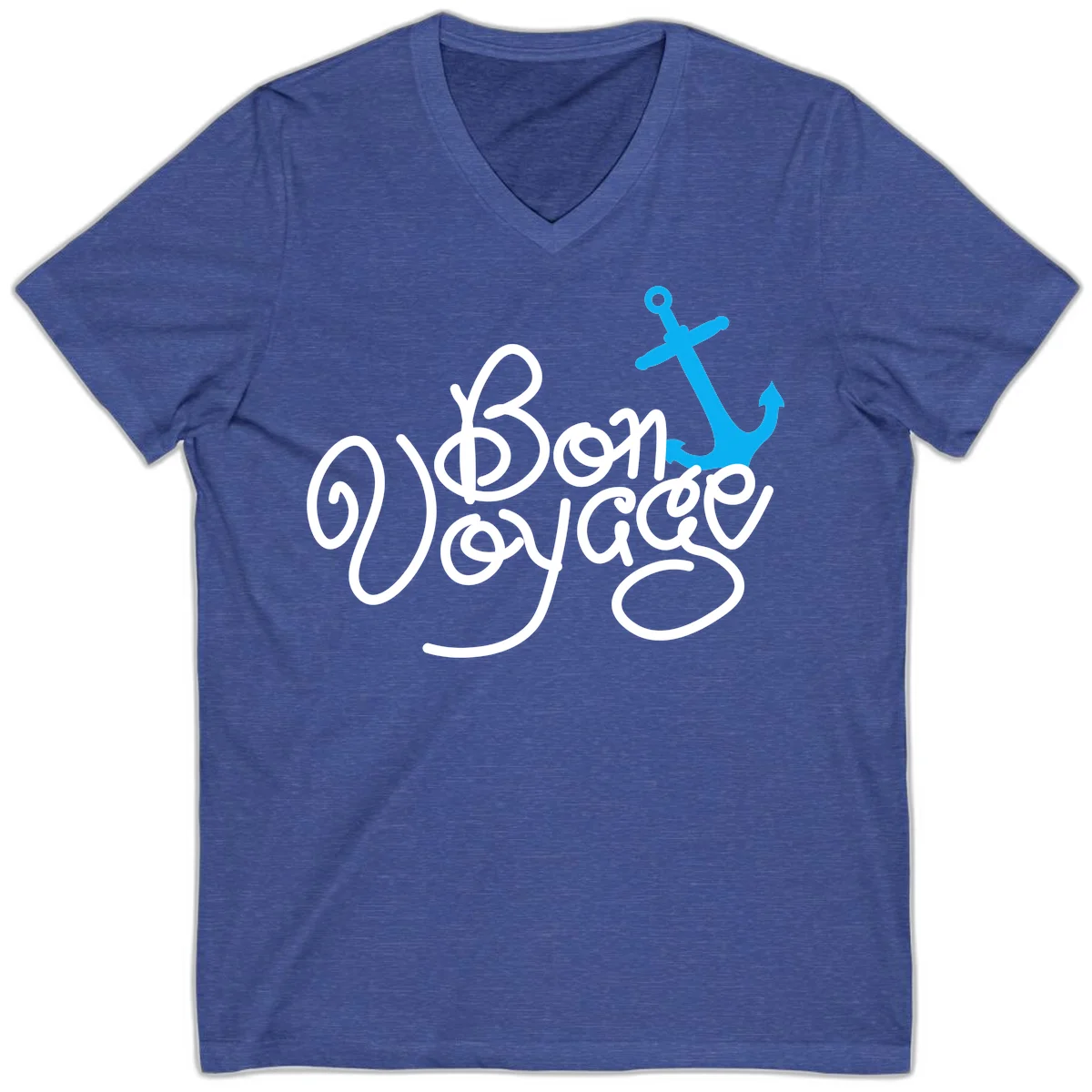 On Board Voyage Anchor V-Neck T-Shirt in Heather True Royal
