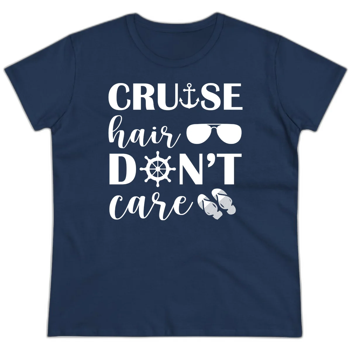 Cruise Hair Don't Care Ladies Tee in Navy