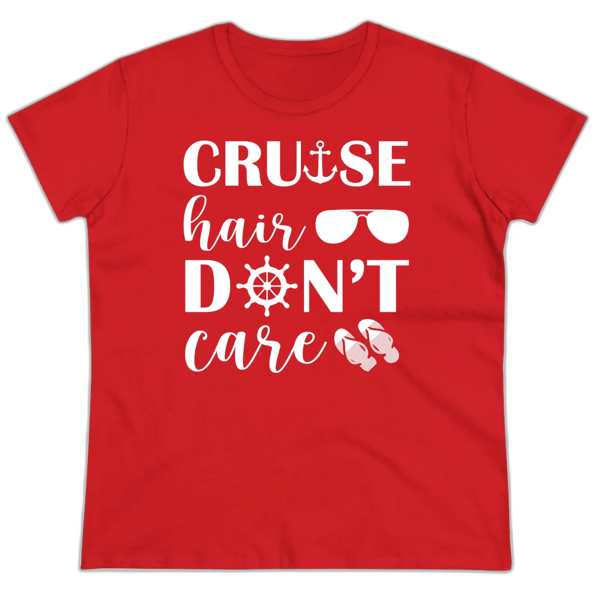 Cruise Hair Don't Care Ladies Tee in Red