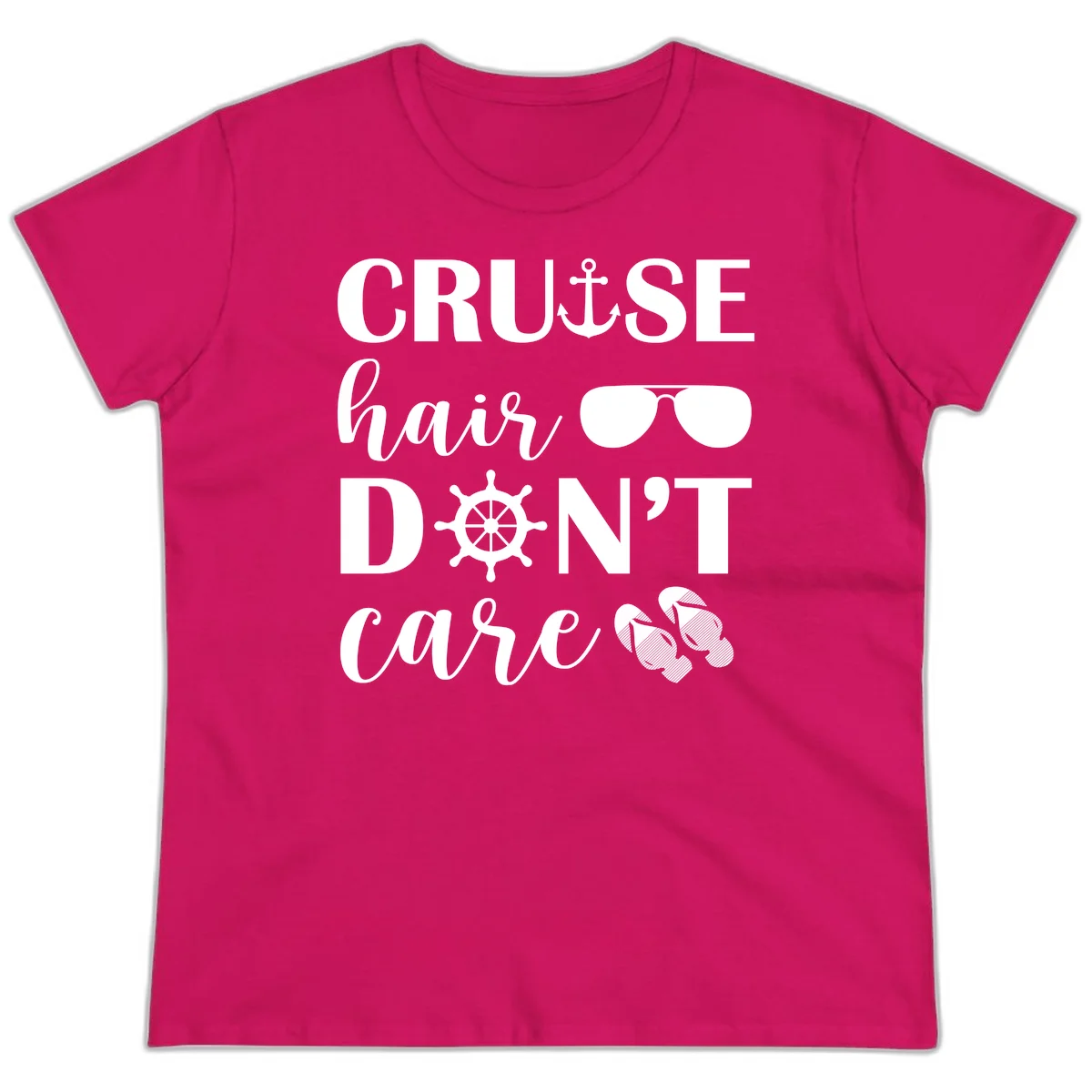 Cruise Hair Don't Care Ladies Tee in Heliconia