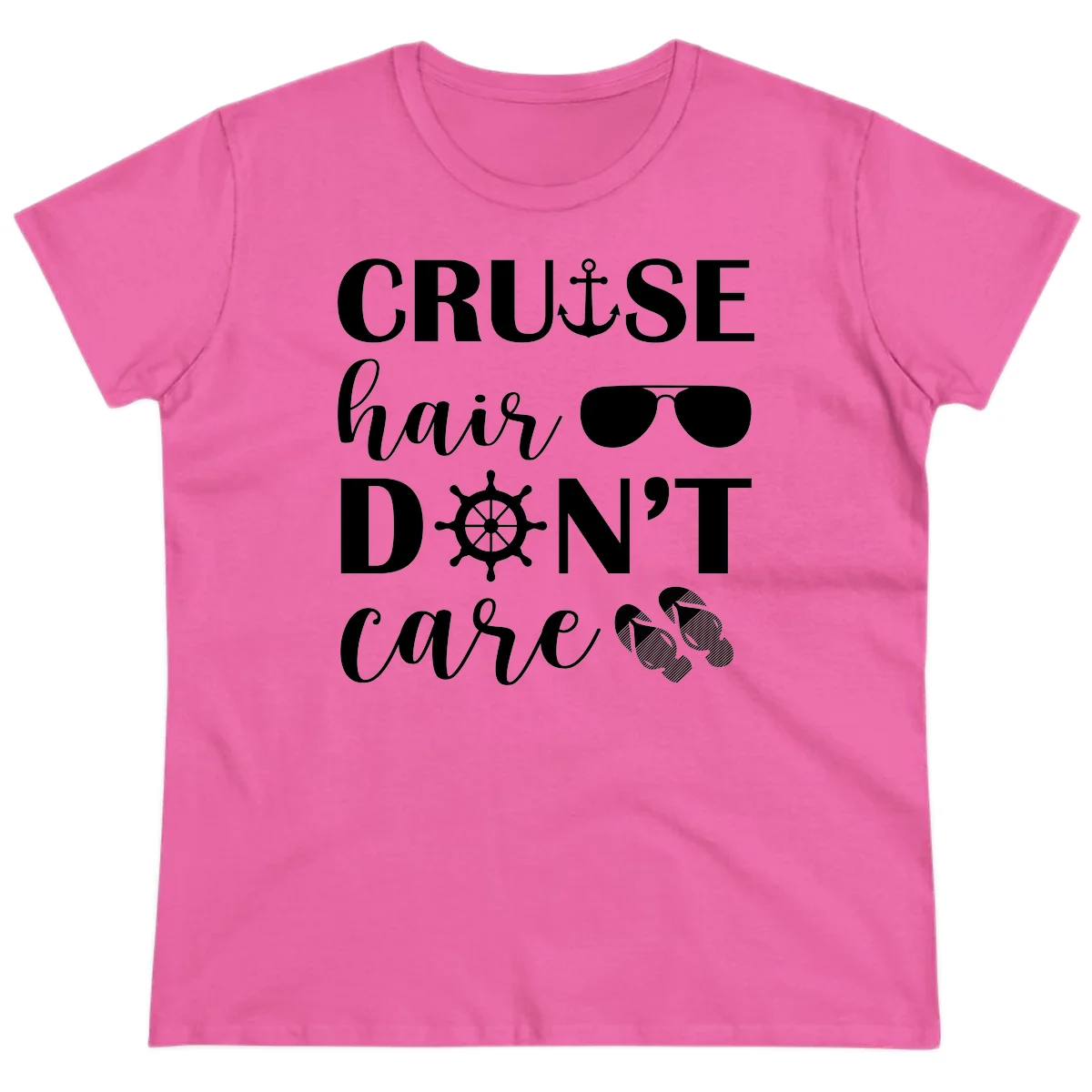 Cruise Hair Don't Care Ladies Tee in Azalea