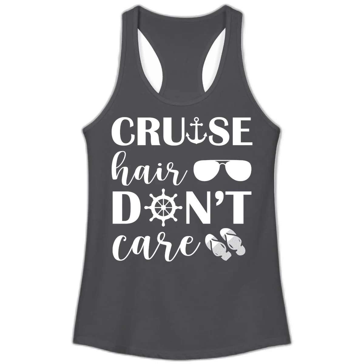 Cruise Hair Don't Care Ladies Tank in Solid Dark Gray