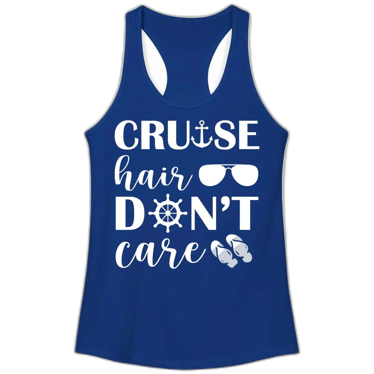 Cruise Hair Don't Care Ladies Tank in Solid Royal