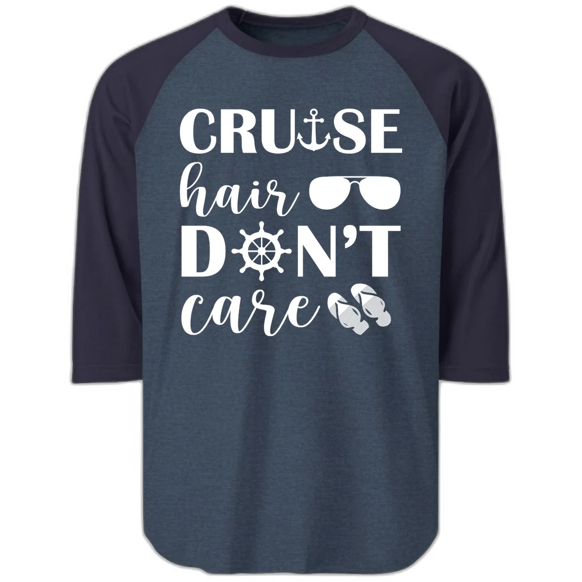 Cruise Hair Don't Care Raglan 3/4 in Heather Denim Navy