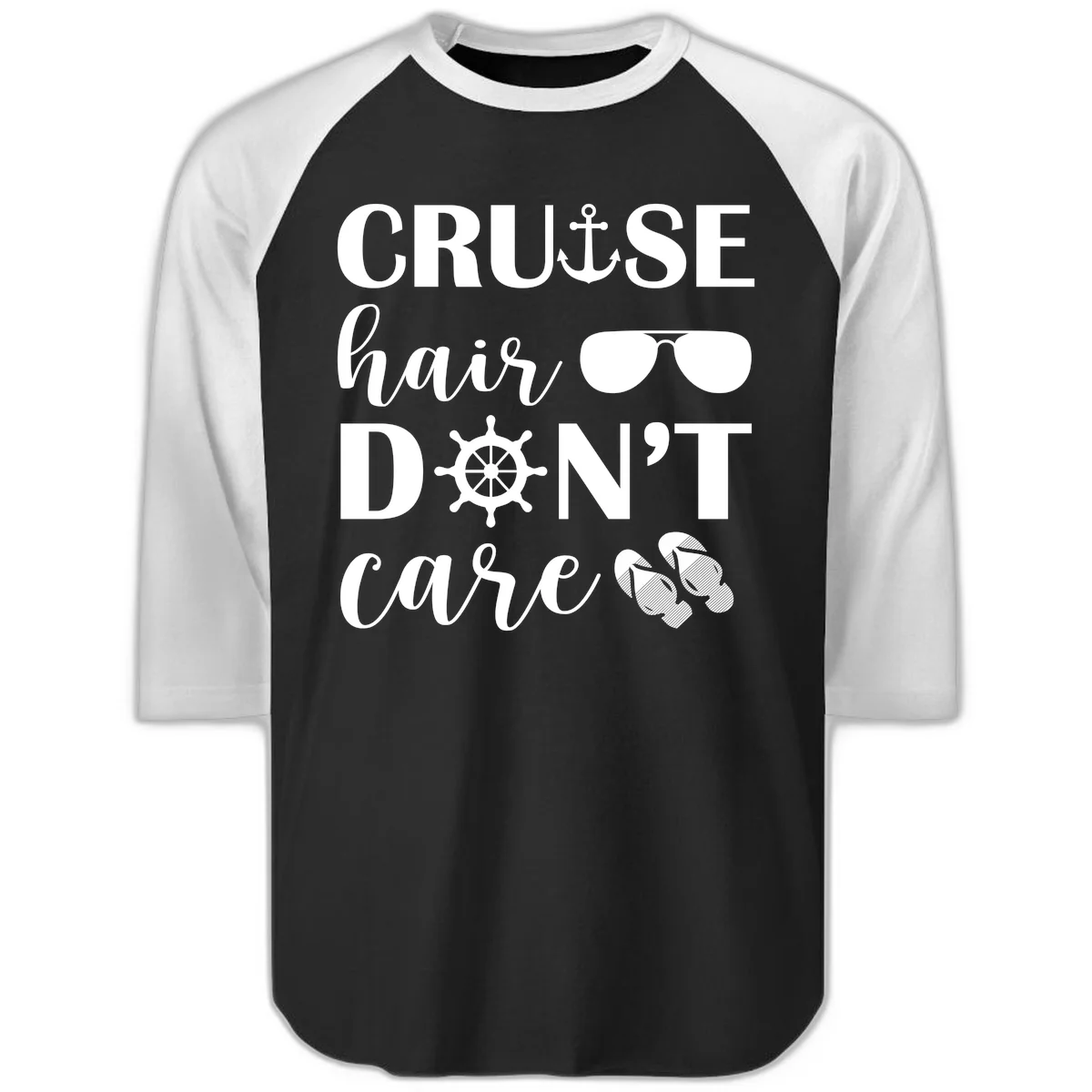 Cruise Hair Don't Care Raglan 3/4 in Black White