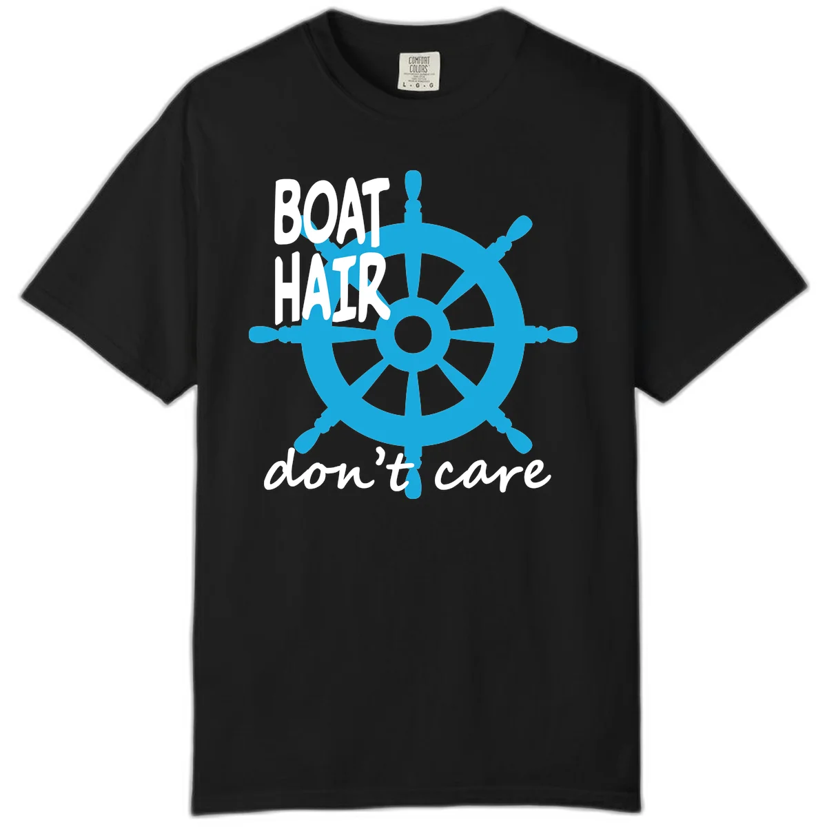 Boat Hair Don't Care Nautical Wheel Comfort Color in Black
