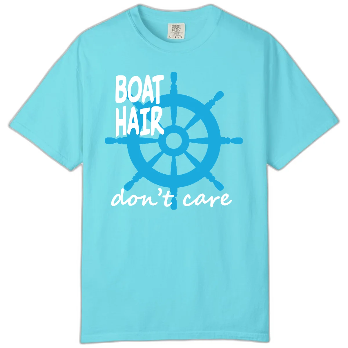 Boat Hair Don't Care Nautical Wheel Comfort Color in Lagoon Blue