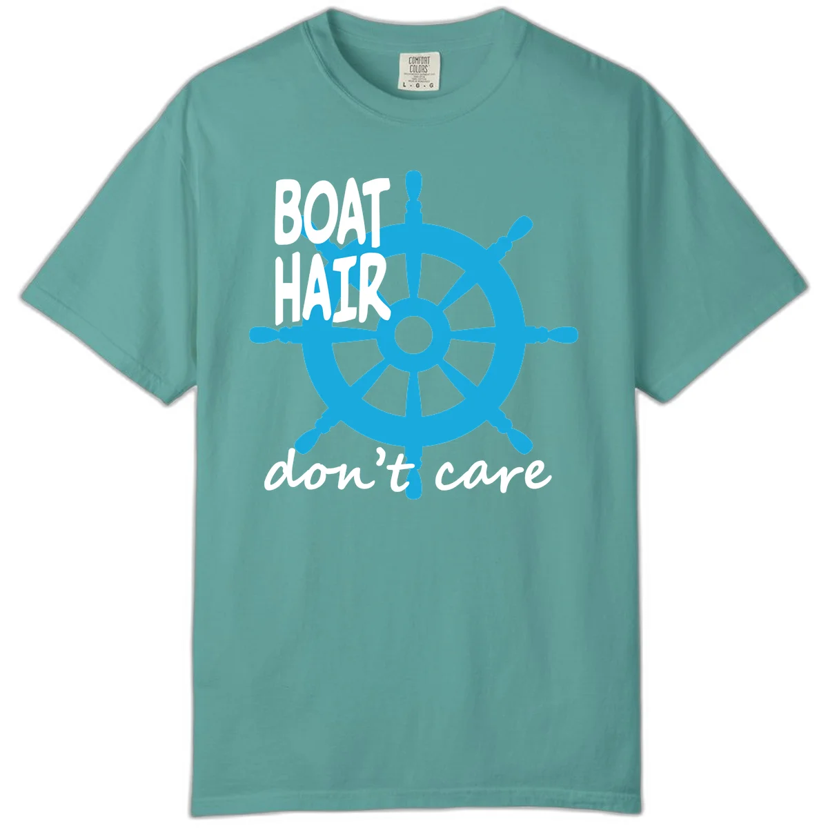 Boat Hair Don't Care Nautical Wheel Comfort Color in Seafoam