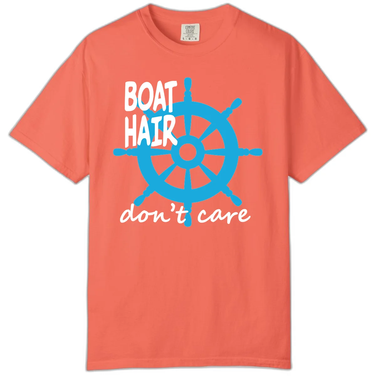 Boat Hair Don't Care Nautical Wheel Comfort Color in Bright Salmon