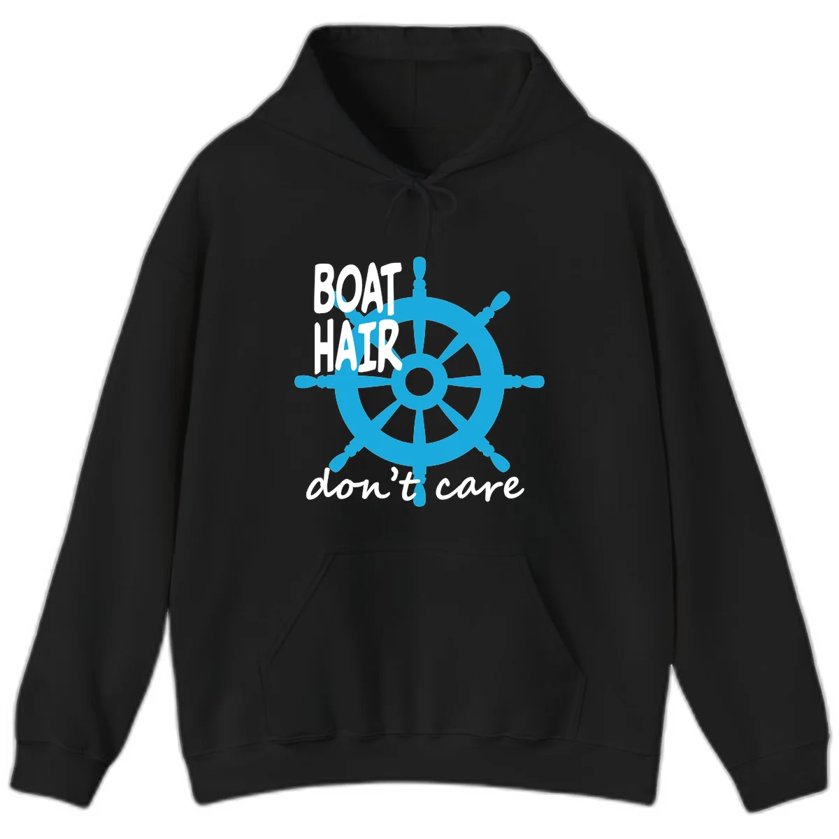 Boat Hair Don't Care Nautical Wheel Hoodie in Black