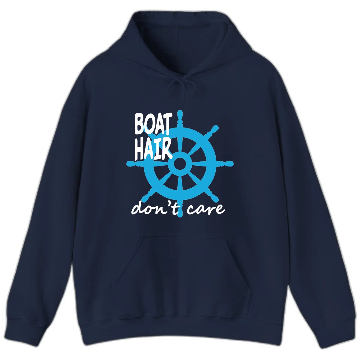 Boat Hair Don't Care Nautical Wheel Hoodie in Navy