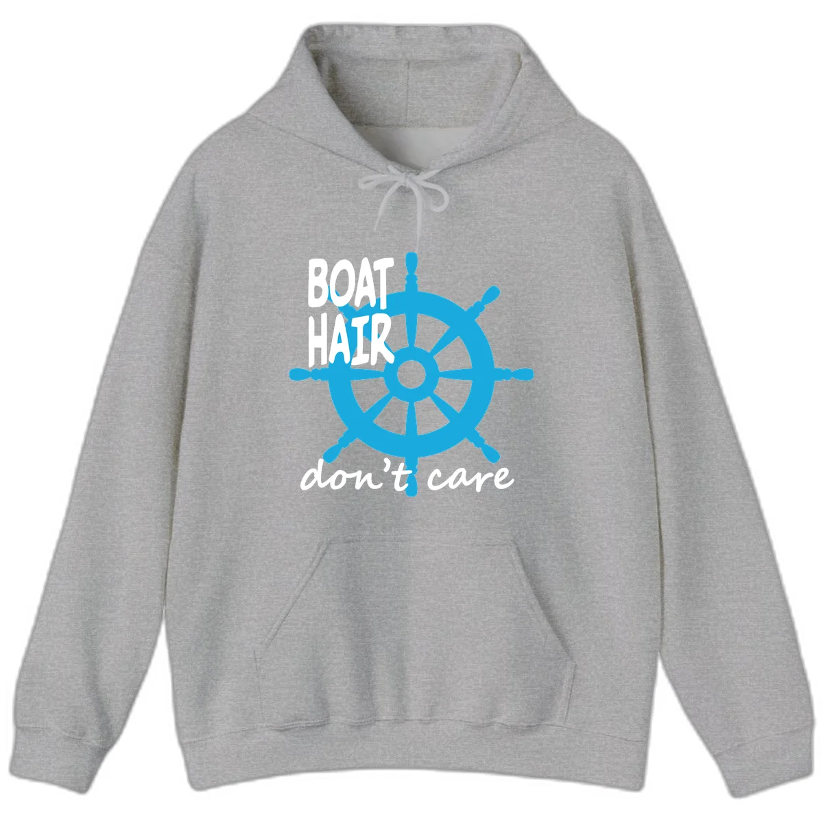 Boat Hair Don't Care Nautical Wheel Hoodie in Sport Grey
