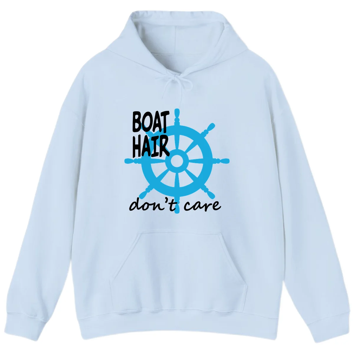 Boat Hair Don't Care Nautical Wheel Hoodie in Light Blue