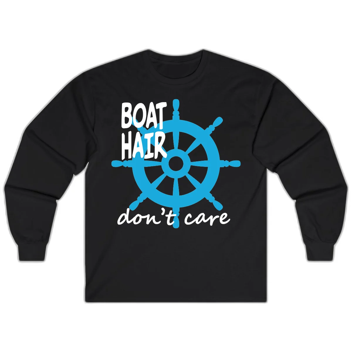 Boat Hair Don't Care Nautical Wheel Long Sleeve in Black