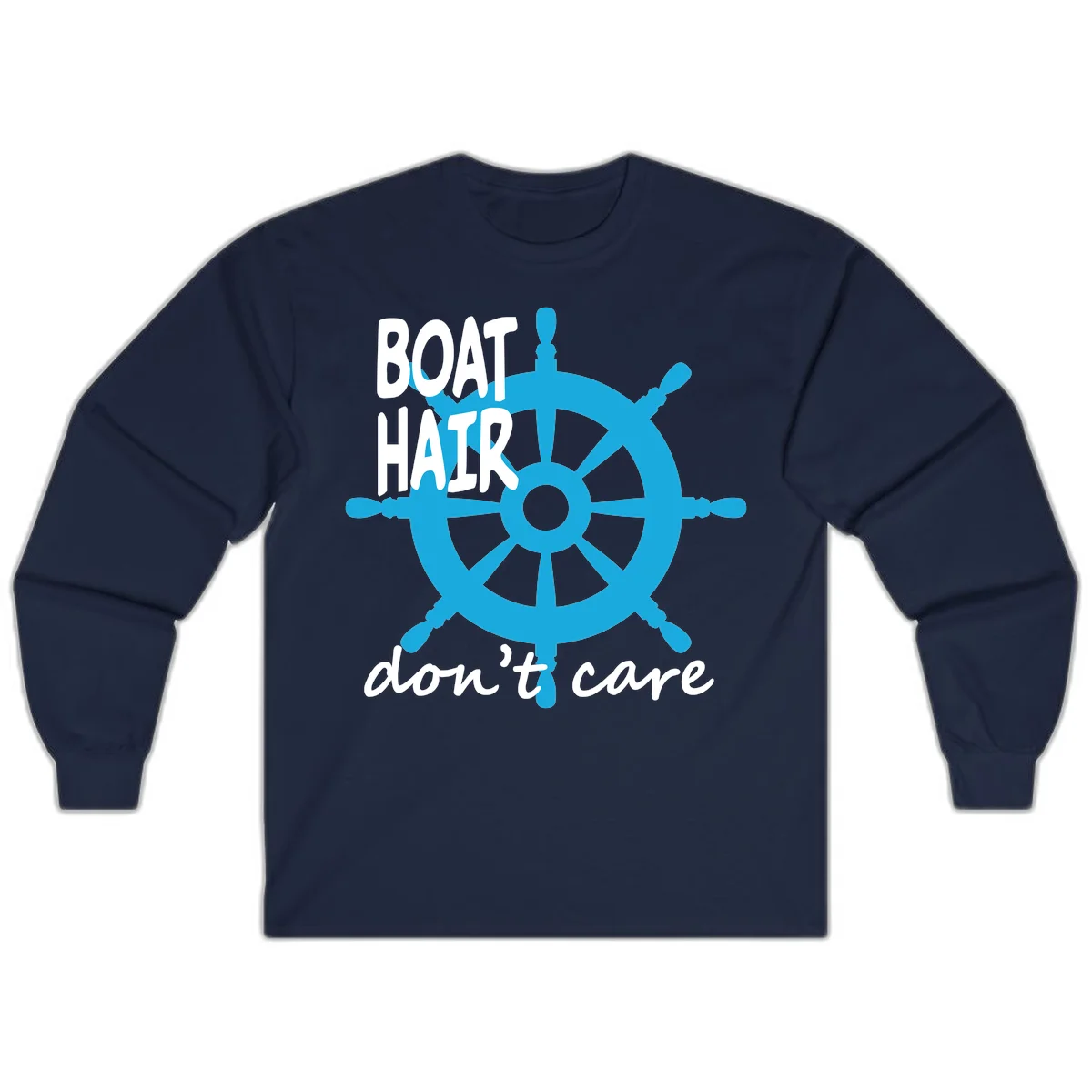 Boat Hair Don't Care Nautical Wheel Long Sleeve in Navy