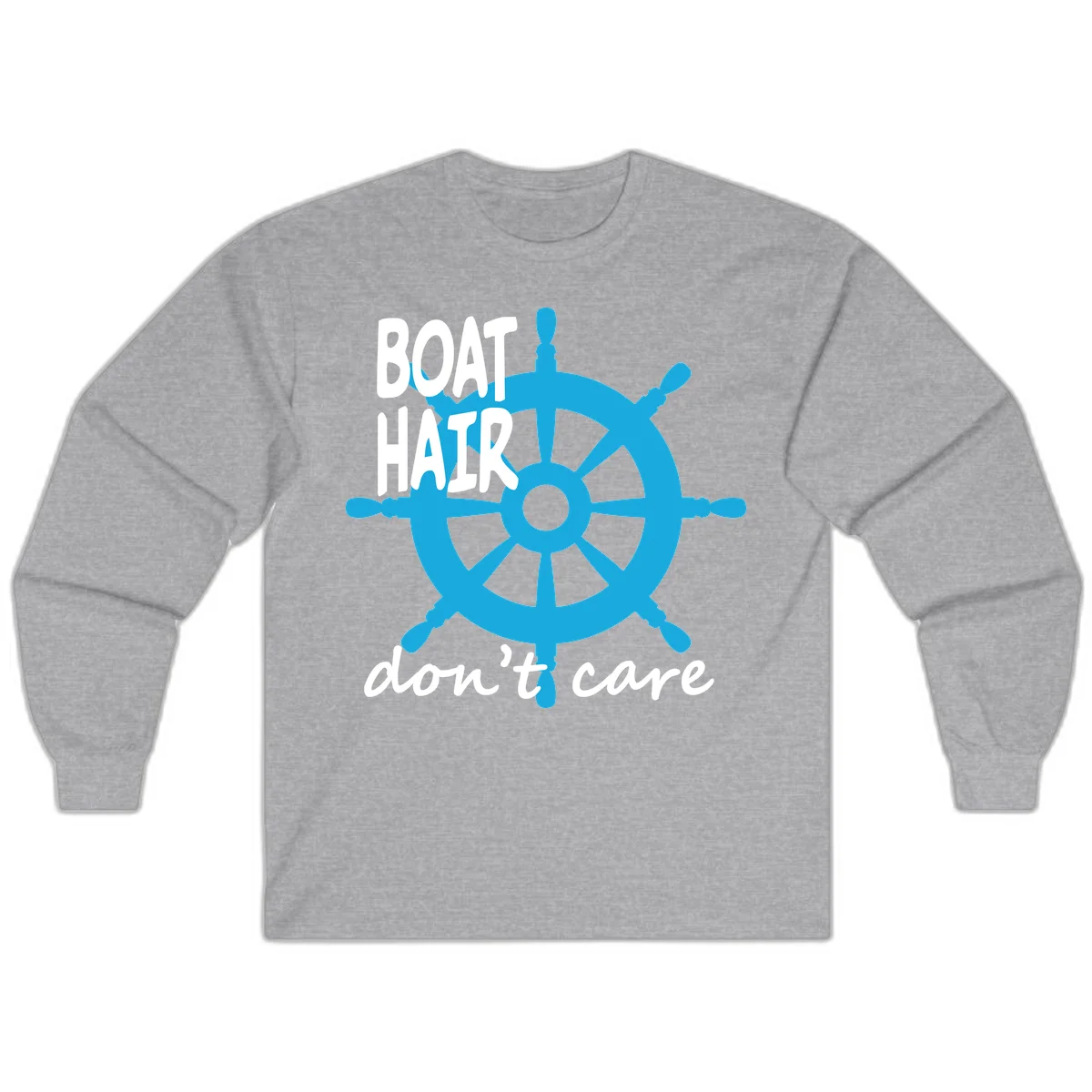 Boat Hair Don't Care Nautical Wheel Long Sleeve in Sport Grey