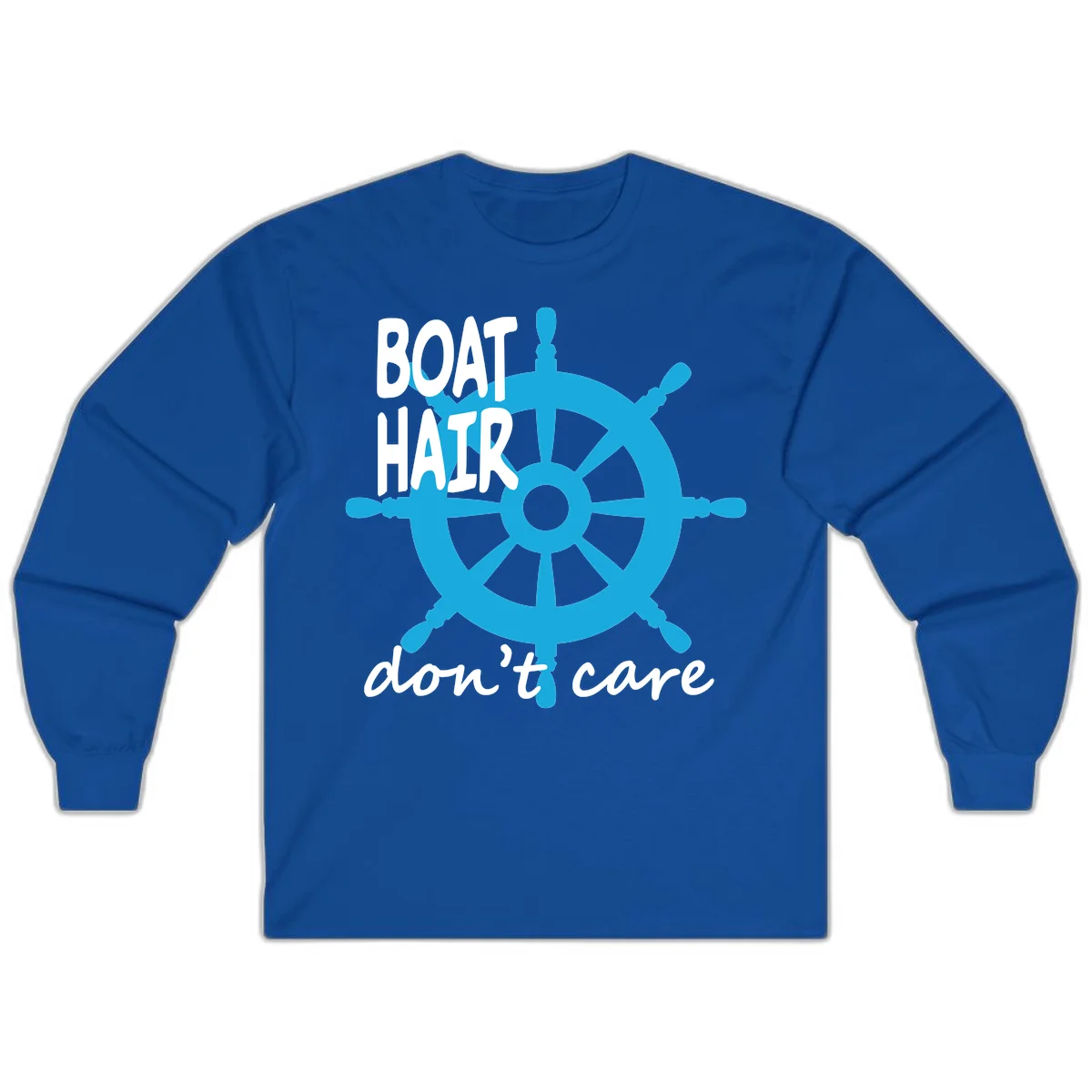 Boat Hair Don't Care Nautical Wheel Long Sleeve in Royal