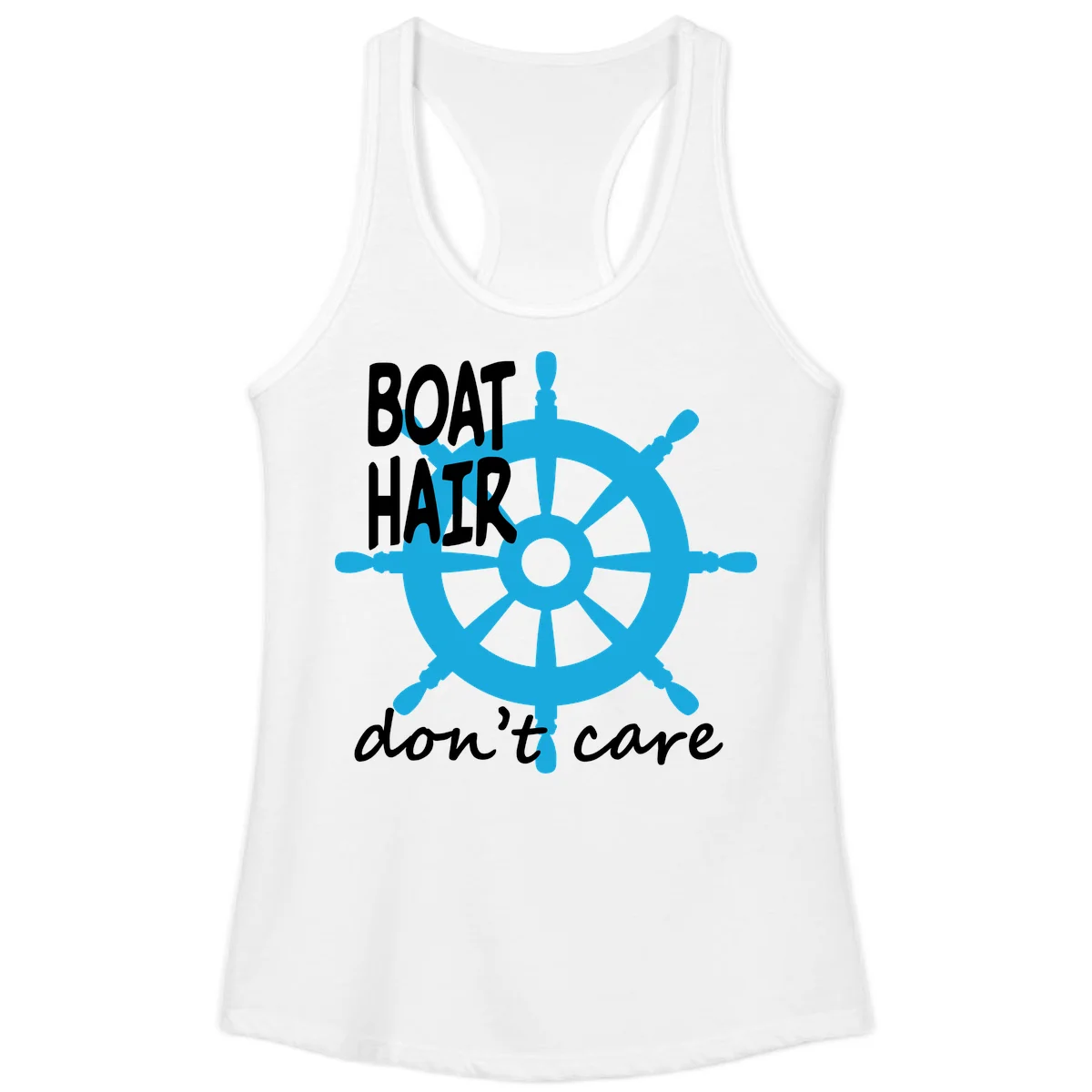 Boat Hair Don't Care Nautical Wheel Ladies Tank in White