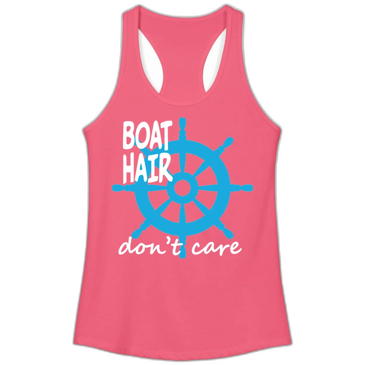 Boat Hair Don't Care Nautical Wheel Ladies Tank in Hot Pink
