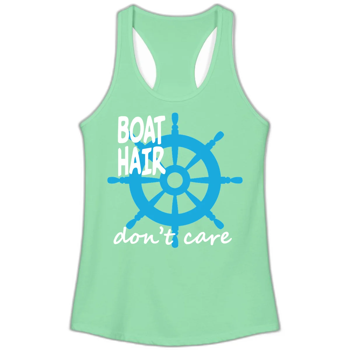 Boat Hair Don't Care Nautical Wheel Ladies Tank in Solid Mint