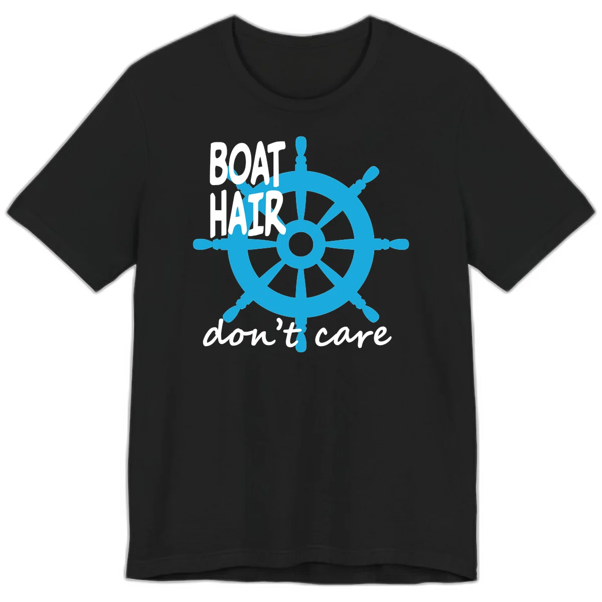 Boat Hair Don't Care Nautical Wheel Premium T-Shirt in Black