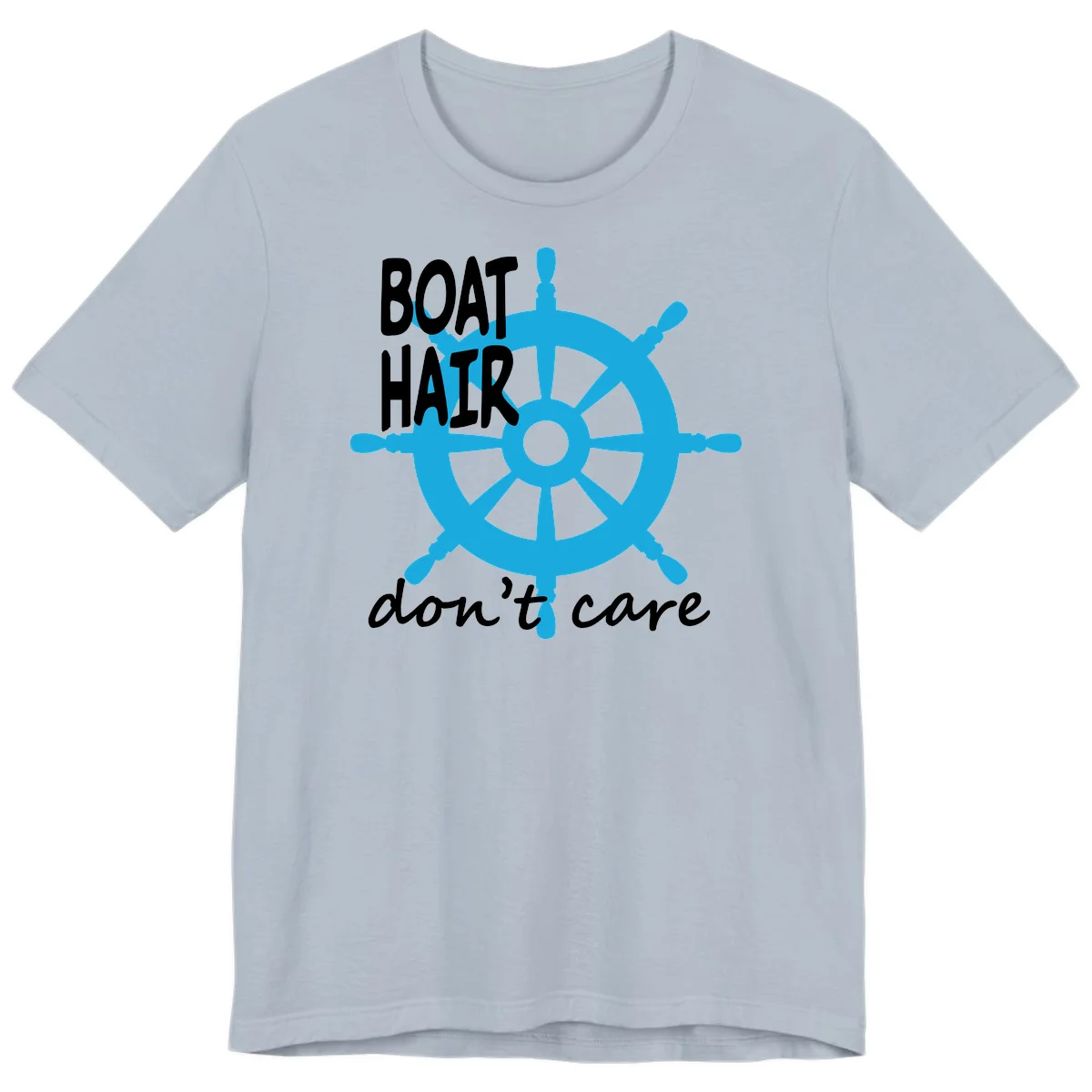 Boat Hair Don't Care Nautical Wheel Premium T-Shirt in Light Blue