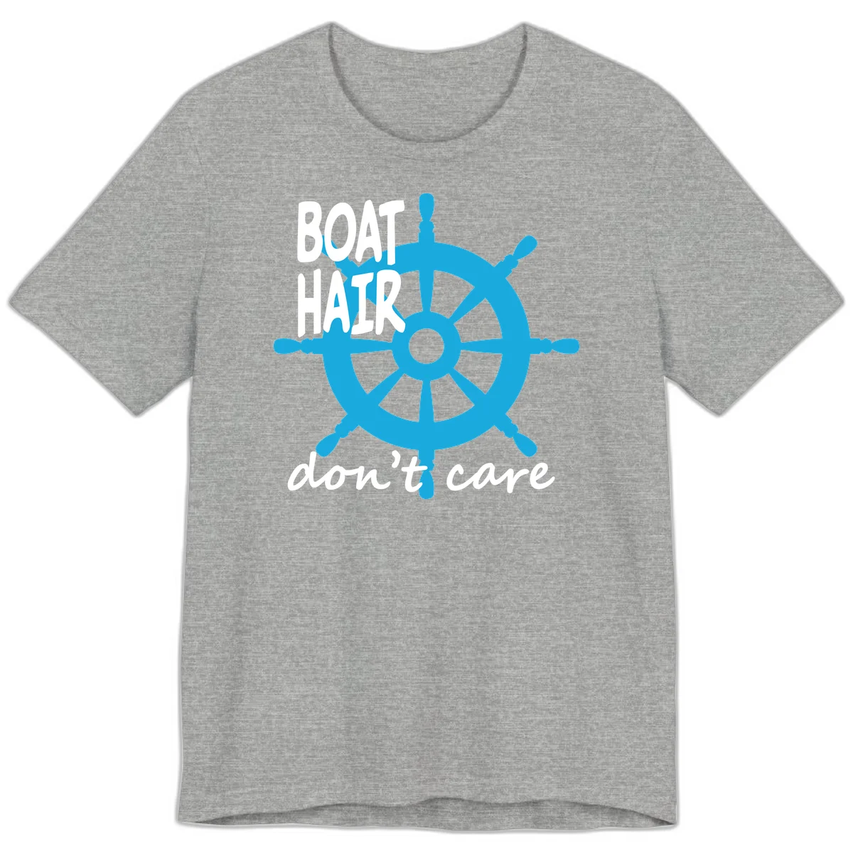 Boat Hair Don't Care Nautical Wheel Premium T-Shirt in Athletic Heather